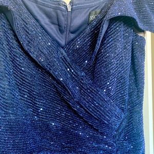 Xscape Evenings Navy Sequin Off the Shoulder Gown Sz 14